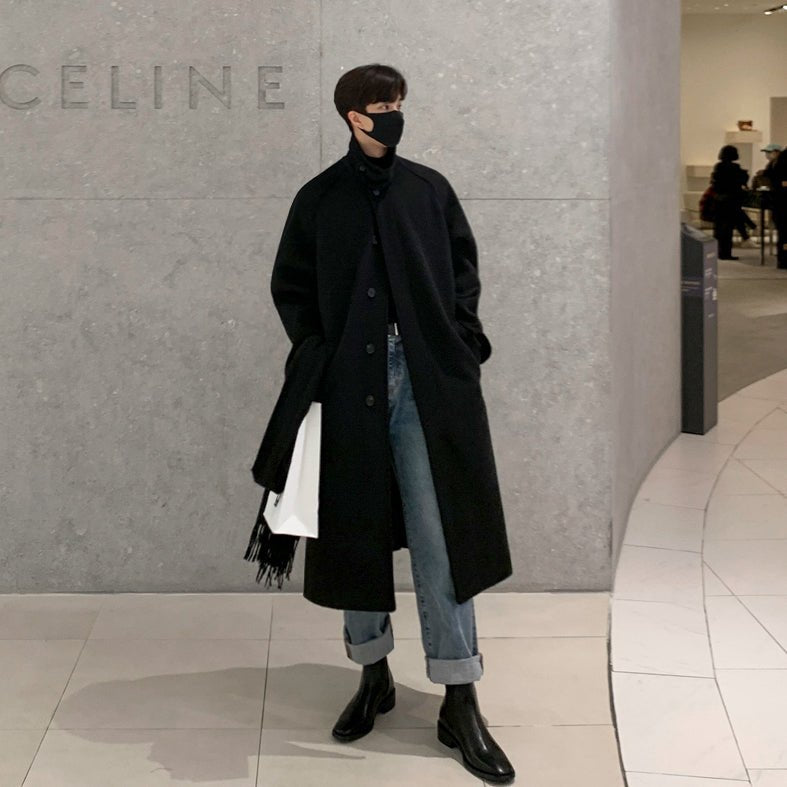 High neck long coat