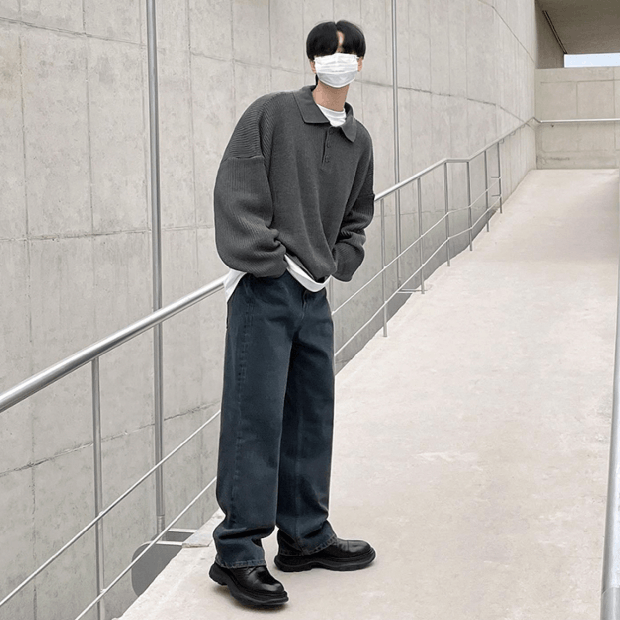 long-sleeved  polo knit shirt　OR266