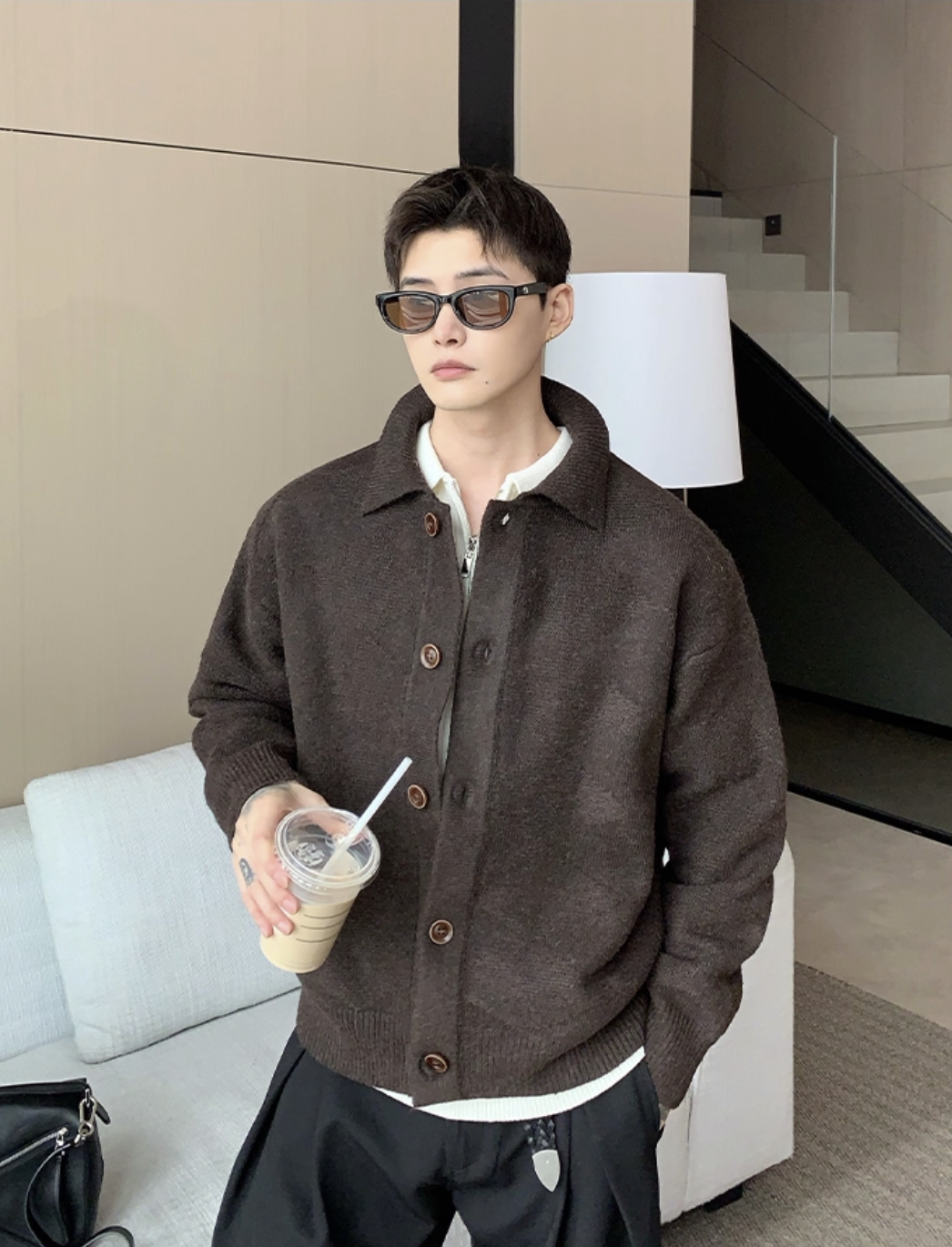 Polo knit cardigan