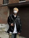 Buck logo leather jacket