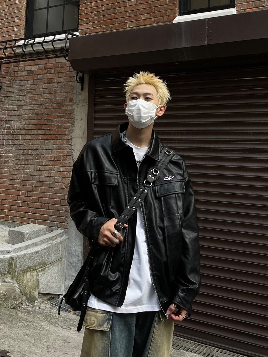 Buck logo leather jacket