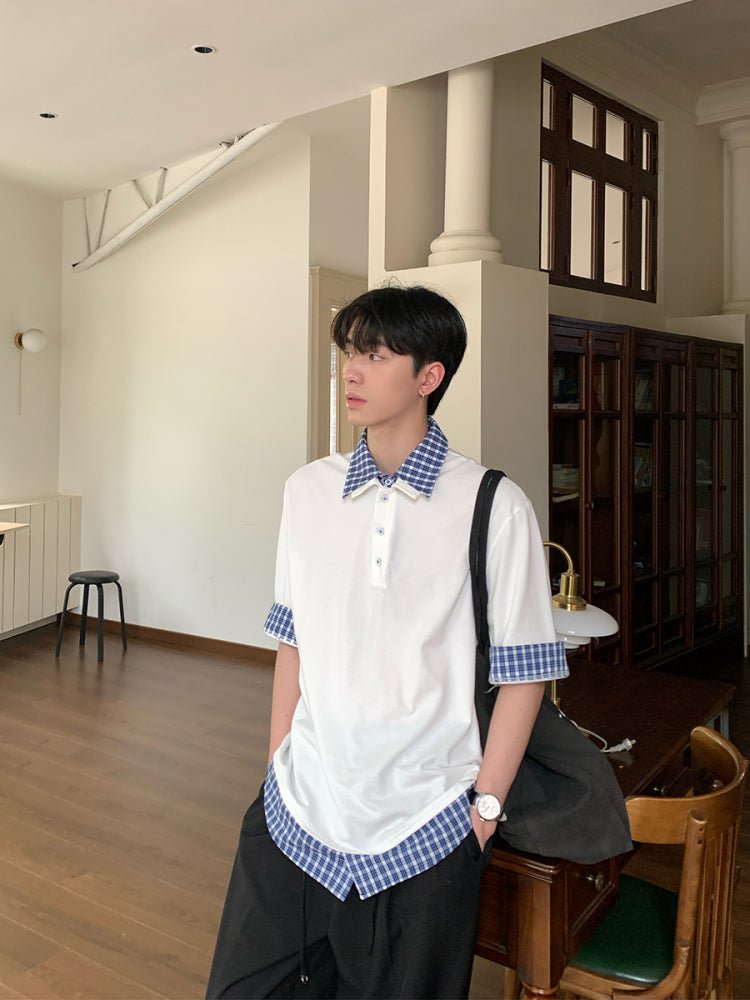 Check collar layered style shirt