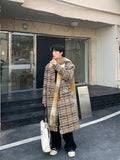 Check pattern long wool coat