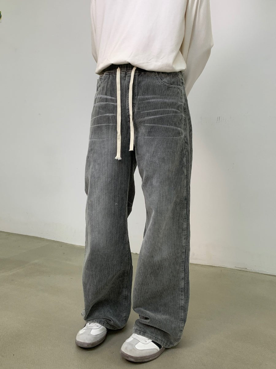 Corduroy waist rubber denim pants