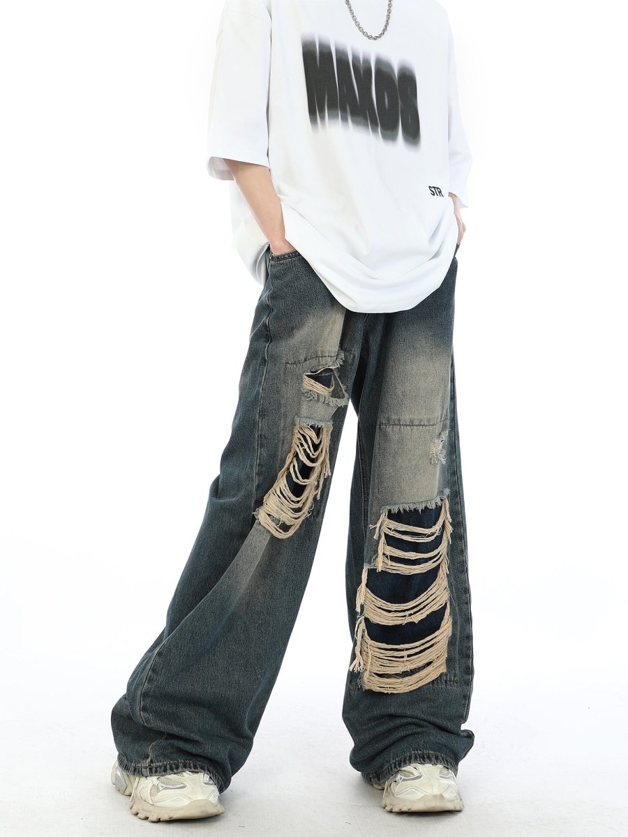 Damage wide denim pants