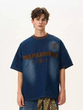 Denim embroidery short sleeve T-shirt