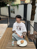 Fake two-piece check T-shirt