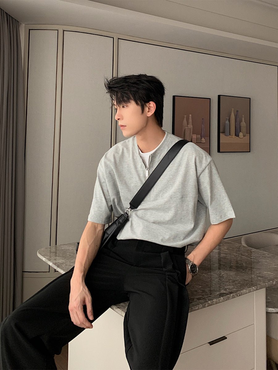 Fake two-piece zipper T-shirt