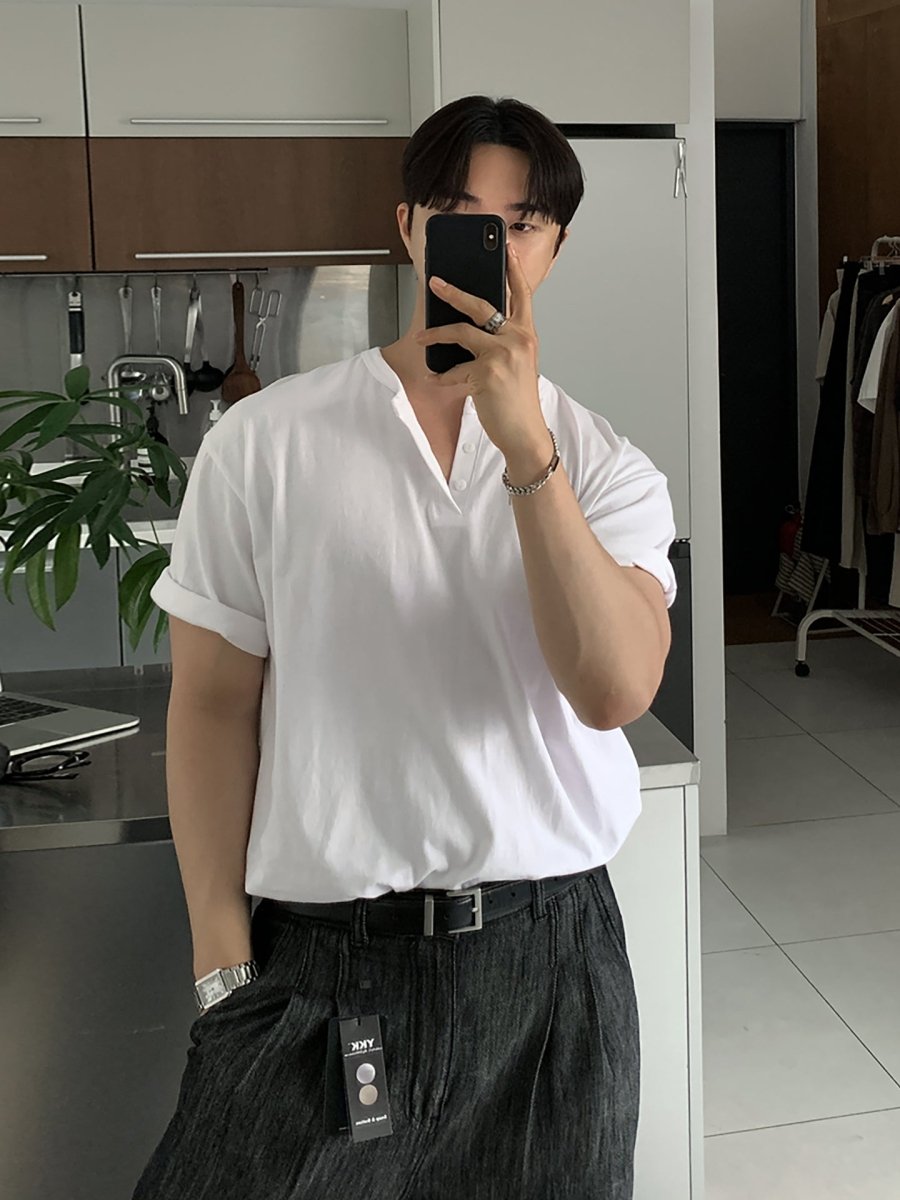 Henry collar short sleeve T-shirt