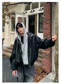 Hooded leather blouson