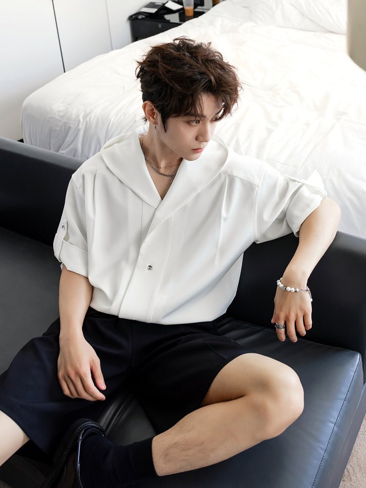 フード付きシャツ メンズ 半袖｜Hooded Short SHIRT