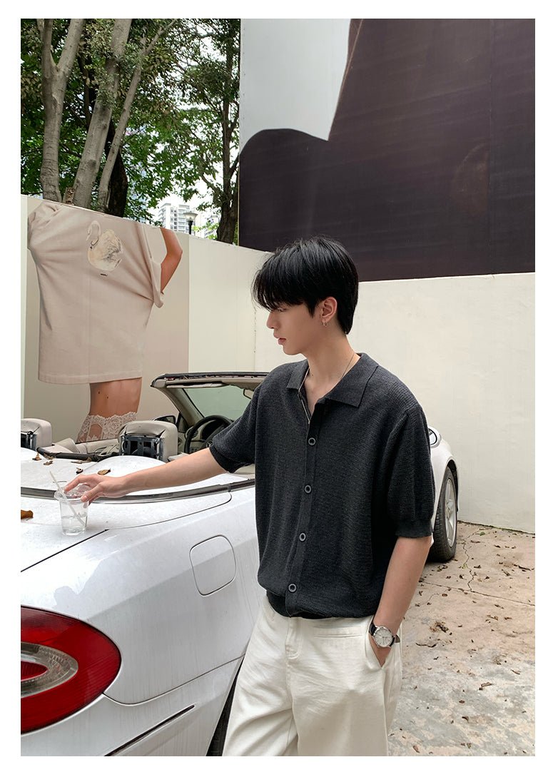 襟付きショート丈ニットポロ