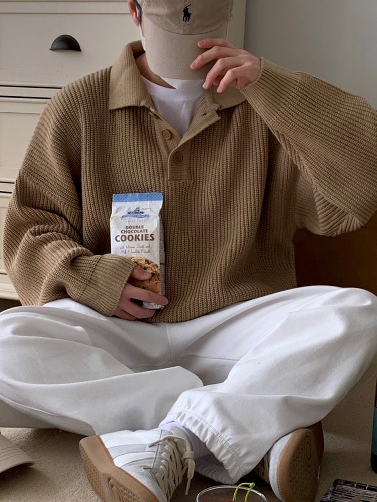 Long sleeve polo knit sweater