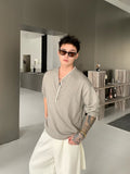 No-collar loose knit T-shirt