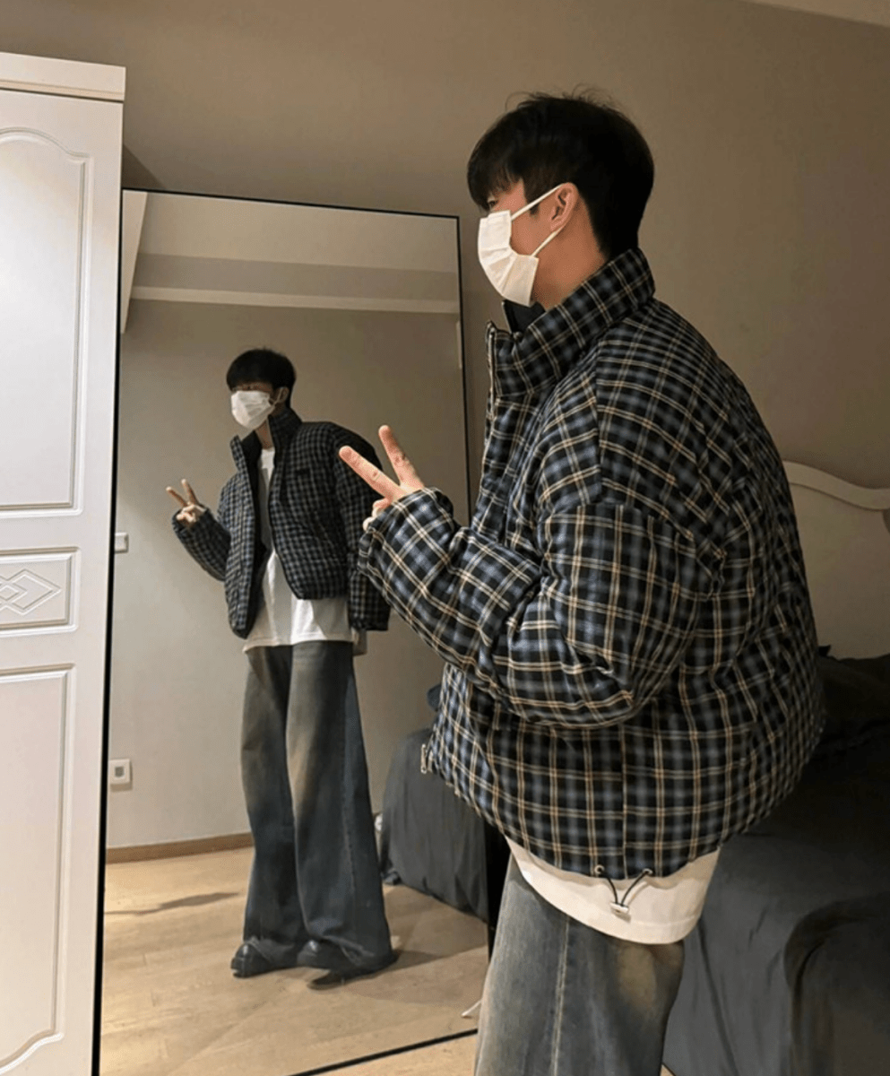 リバーシブルチェックスタンドパデッドジャケット　OR4890