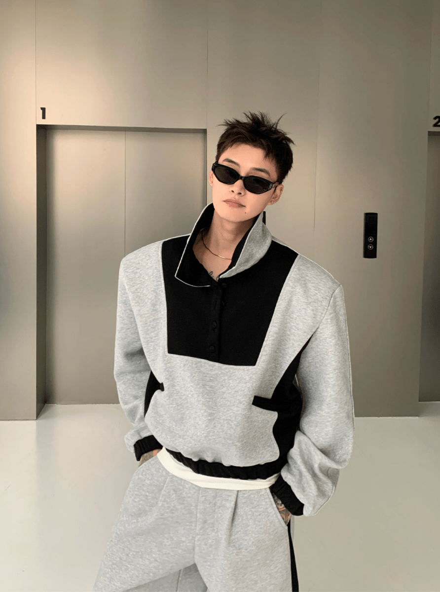 コントラストデザインショルダーパッドスウェットセットアップ