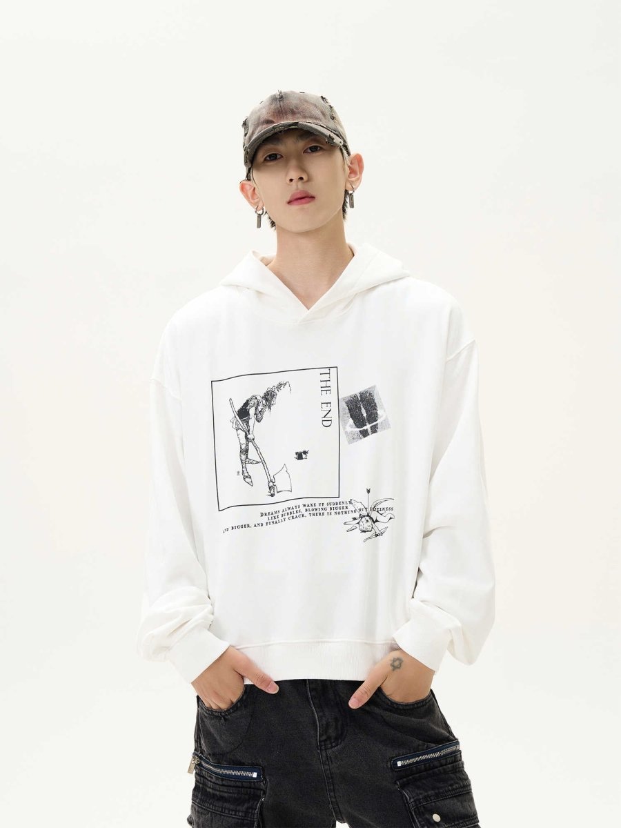Retro design print hoodie