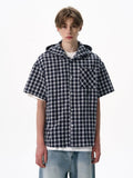 【フード取り外し可能】Short sleeve plaid shirt