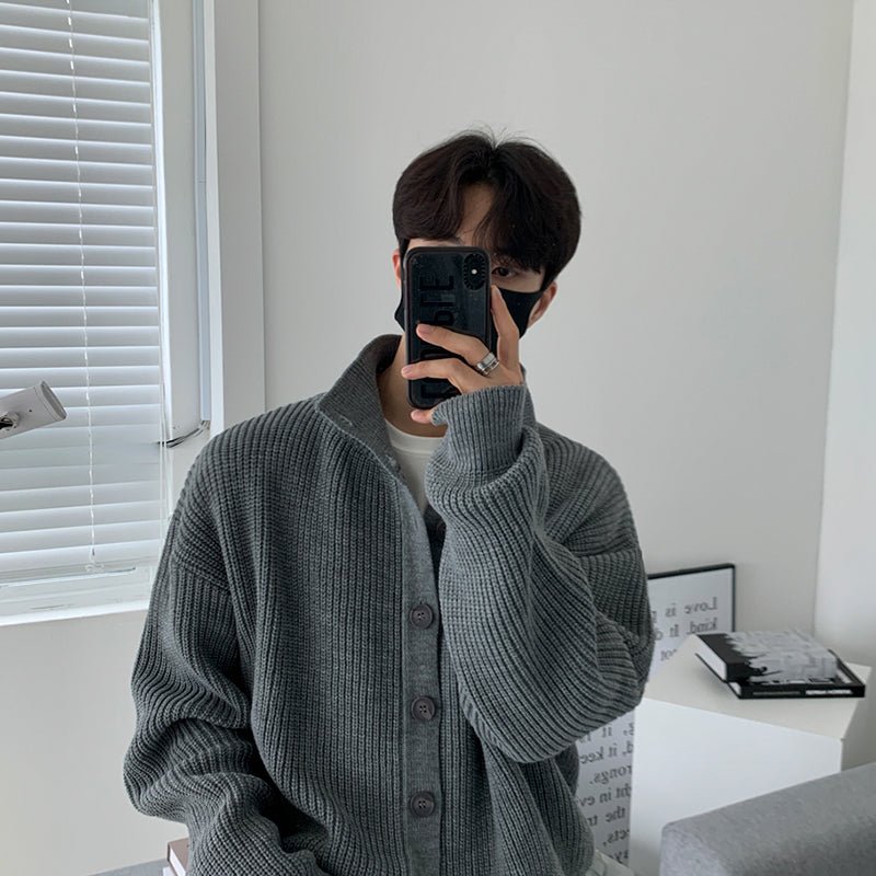Stand collar knit cardigan