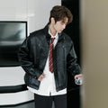 Stand collar leather jacket