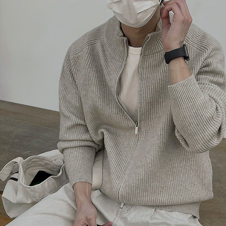 Stand collar zipper knit