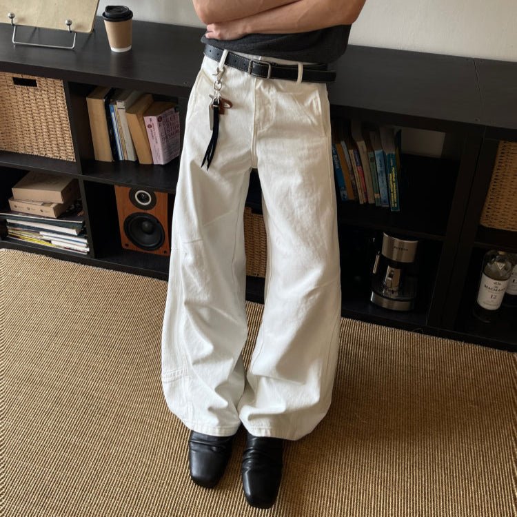 Stitch design A-line white jeans