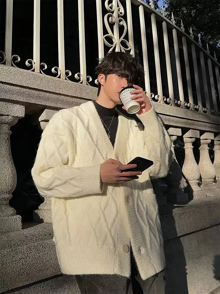 V-neck knit cardigan