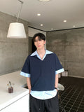 フェイクレイヤード・Vネックシャツ/  shirt