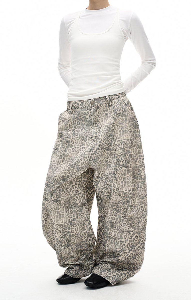 Washed Leopard Print Jeans