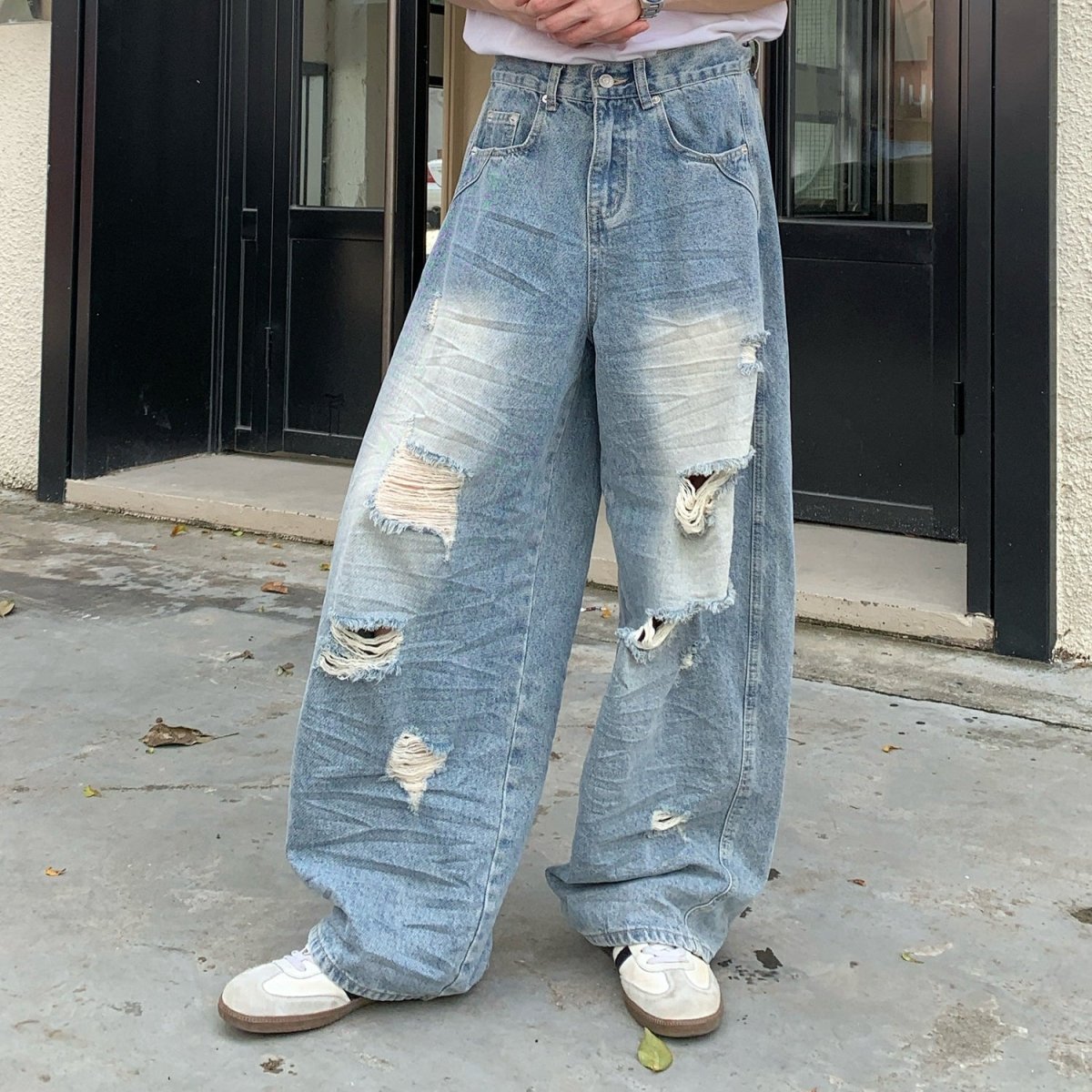 Washed wide denim pants