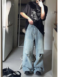 Wide damaged denim pants